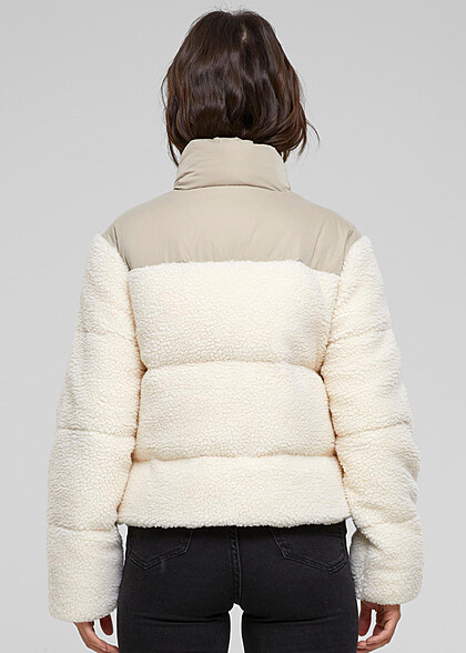 Urban Classics Damen Sherpa Steppjacke mit Zipper und 2-Pockets wetsand beige
