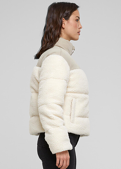 Urban Classics Damen Sherpa Steppjacke mit Zipper und 2-Pockets wetsand beige