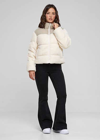 Urban Classics Damen Sherpa Steppjacke mit Zipper und 2-Pockets wetsand beige