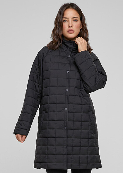 Urban Classics Damen Mantel Steppjacke mit Knopfleiste und 2-Pockets schwarz