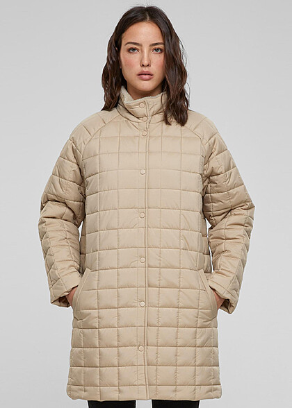 Urban Classics Damen Mantel Steppjacke mit Knopfleiste und 2-Pockets wetsand beige