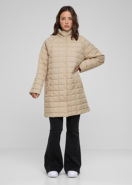 Urban Classics Damen Mantel Steppjacke mit Knopfleiste und 2-Pockets wetsand beige
