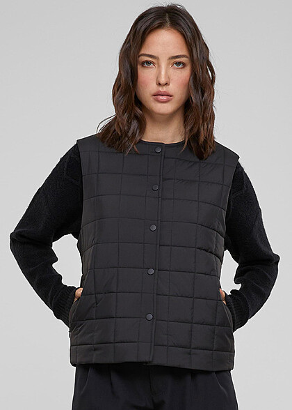Urban Classics Damen Weste mit Steppung und Knopfleiste schwarz