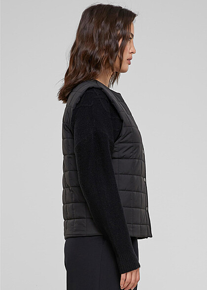Urban Classics Damen Weste mit Steppung und Knopfleiste schwarz