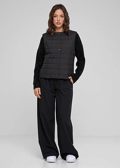 Urban Classics Damen Weste mit Steppung und Knopfleiste schwarz
