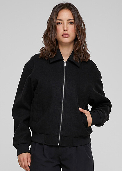 Urban Classics Damen Boxy Bomberjacke mit Zipper und 2-Pockets schwarz