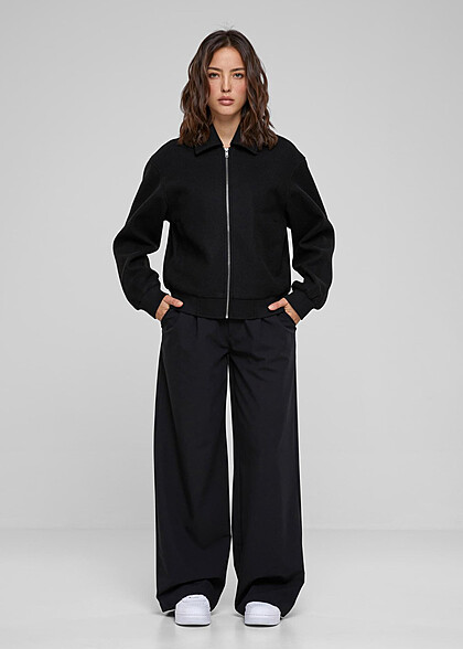 Urban Classics Damen Boxy Bomberjacke mit Zipper und 2-Pockets schwarz