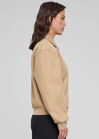 Urban Classics Damen Boxy Bomberjacke mit Zipper und 2-Pockets warmsand beige