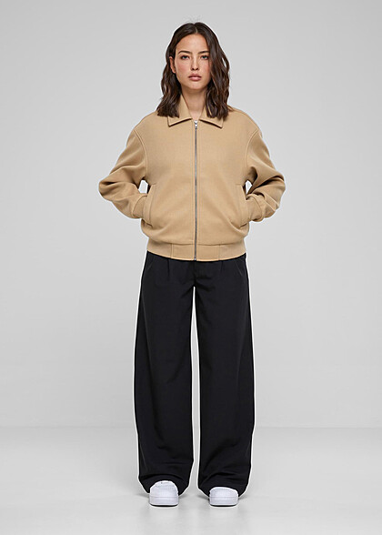 Urban Classics Damen Boxy Bomberjacke mit Zipper und 2-Pockets warmsand beige