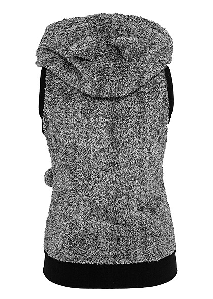 Urban Classics Damen Melange Teddyfell Weste mit Zipper und Tunnelzug schwarz grau