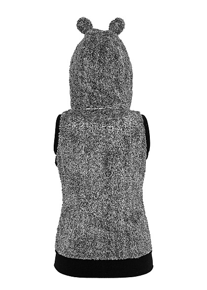 Urban Classics Damen Melange Teddyfell Weste mit Zipper und Tunnelzug schwarz grau