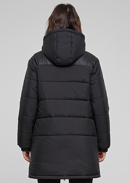 Urban Classics Damen Mantel Steppjacke mit Kapuze und Zipper schwarz