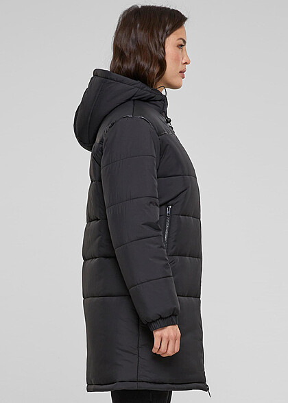 Urban Classics Damen Mantel Steppjacke mit Kapuze und Zipper schwarz