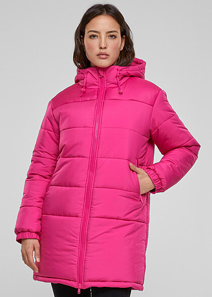 Urban Classics Damen Mantel Steppjacke mit Kapuze und Zipper hibiskus pink