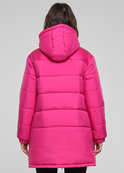 Urban Classics Damen Mantel Steppjacke mit Kapuze und Zipper hibiskus pink