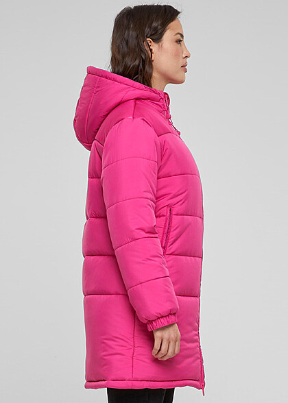 Urban Classics Damen Mantel Steppjacke mit Kapuze und Zipper hibiskus pink