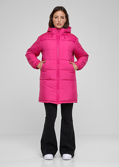 Urban Classics Damen Mantel Steppjacke mit Kapuze und Zipper hibiskus pink