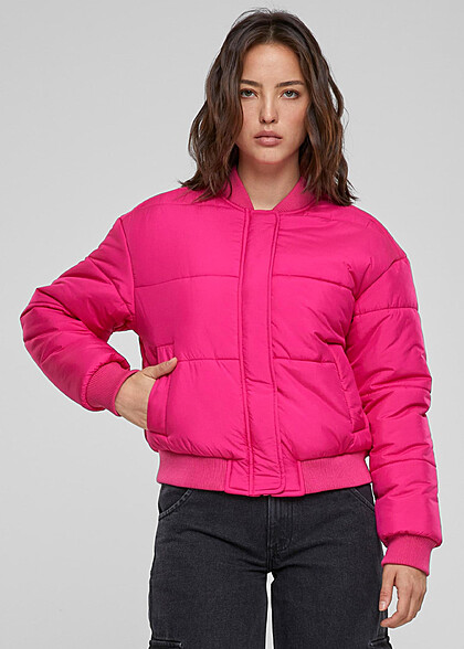 Urban Classics Damen Blouson Steppjacke mit Zipper und 2-Pockets hibiskus pink