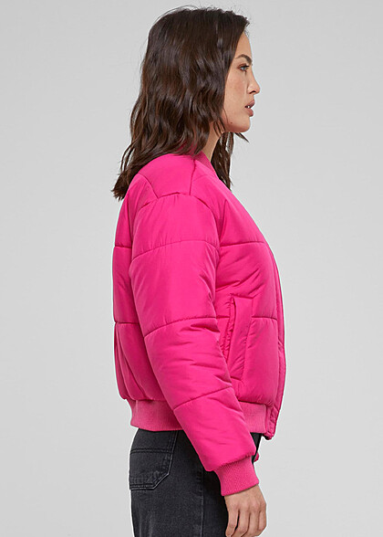 Urban Classics Damen Blouson Steppjacke mit Zipper und 2-Pockets hibiskus pink