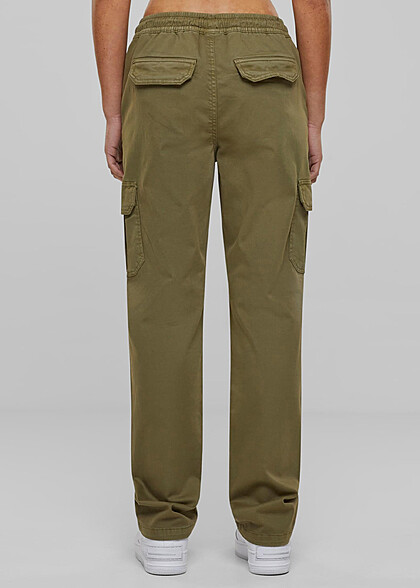Urban Classics Damen High Waist Twill Cargohose mit Tunnelzug tiniolive grün