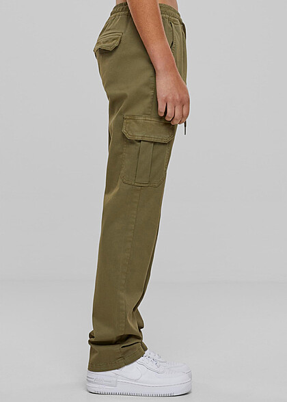 Urban Classics Damen High Waist Twill Cargohose mit Tunnelzug tiniolive grün