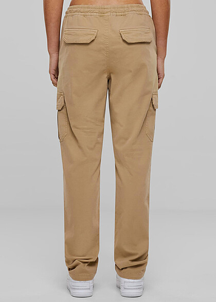 Urban Classics Damen High Waist Twill Cargohose mit Tunnelzug union beige