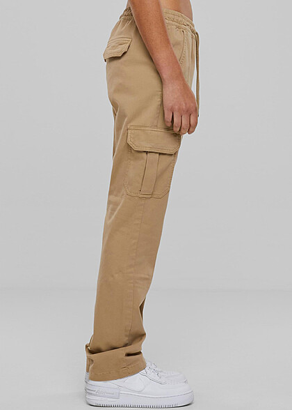 Urban Classics Damen High Waist Twill Cargohose mit Tunnelzug union beige