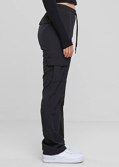 Urban Classics Damen Nylon Cargohose mit Tunnelzug schwarz