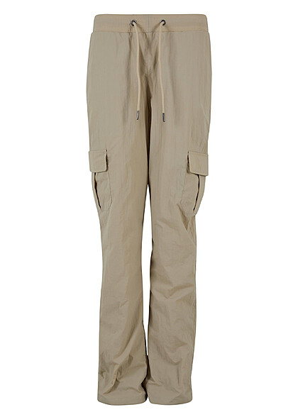 Urban Classics Damen Nylon Cargohose mit Tunnelzug concrete beige