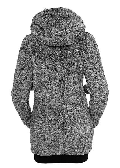 Urban Classics Damen Melange Teddyfell Zip-Hoodie schwarz grau