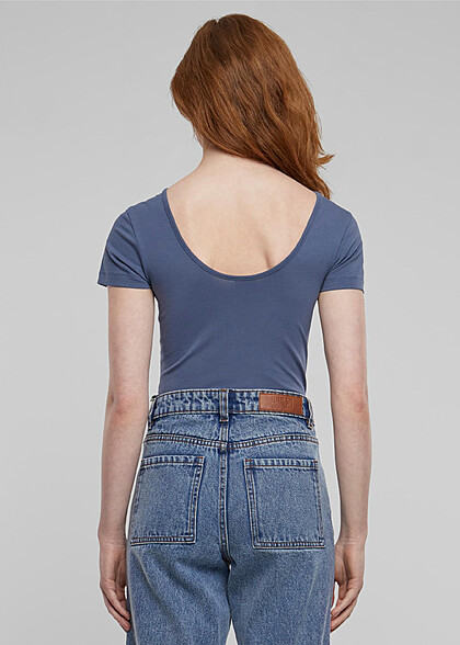 Urban Classics Damen Organic Stretch Jersey Body mit Rundhals vintage blau