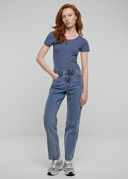Urban Classics Damen Organic Stretch Jersey Body mit Rundhals vintage blau