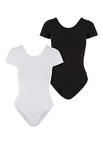 Urban Classics Damen 2er Pack Organic Stretch Jersey Body mit Rundhals weiss schwarz