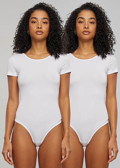 Urban Classics Damen 2er Pack Organic Stretch Jersey Body mit Rundhals weiss