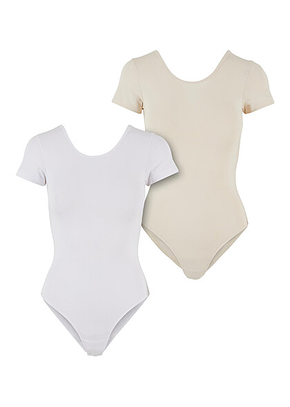 Urban Classics Damen 2er Pack Organic Stretch Jersey Body mit Rundhals weiss beige
