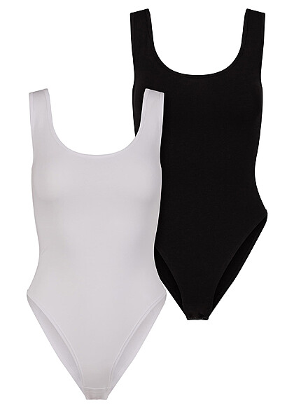 Urban Classics Damen 2-Pack Organic Tank Top Body mit Rundhals weiss schwarz