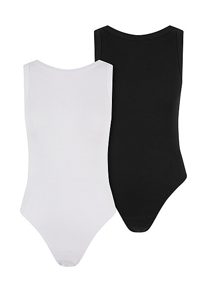 Urban Classics Damen 2-Pack Rib Tank Top Body mit Rundhals weiss schwarz