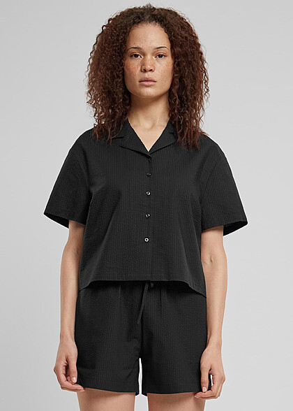 Urban Classics Damen Bluse Shirt mit Knopfleiste schwarz