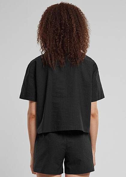 Urban Classics Damen Bluse Shirt mit Knopfleiste schwarz