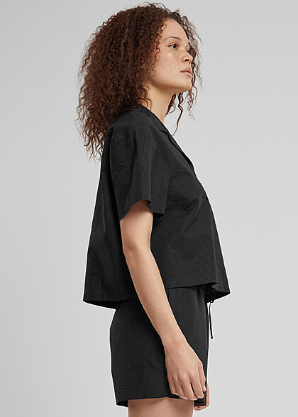 Urban Classics Damen Bluse Shirt mit Knopfleiste schwarz