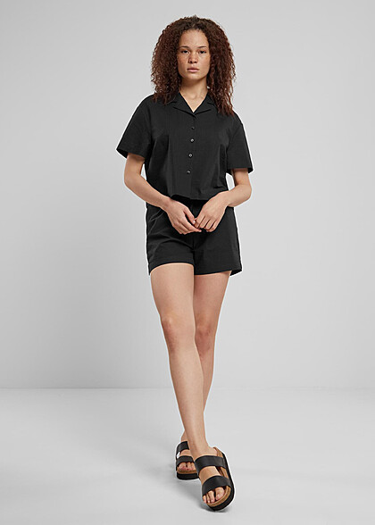 Urban Classics Damen Bluse Shirt mit Knopfleiste schwarz