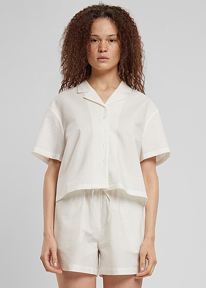 Urban Classics Damen Bluse Shirt mit Knopfleiste weiss
