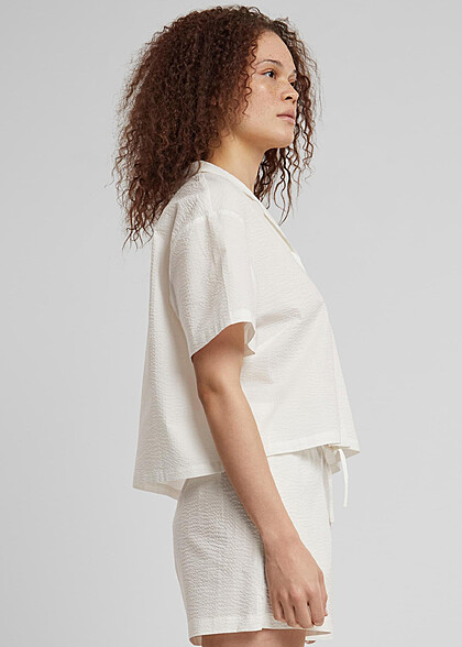 Urban Classics Damen Bluse Shirt mit Knopfleiste weiss