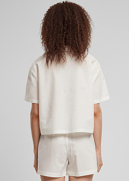 Urban Classics Damen Bluse Shirt mit Knopfleiste weiss