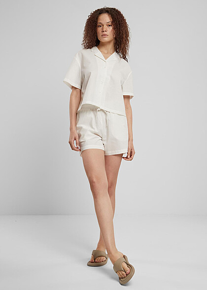 Urban Classics Damen Bluse Shirt mit Knopfleiste weiss