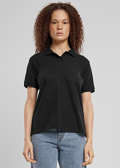 Urban Classics Damen Polo T-Shirt mit Knopfleiste schwarz