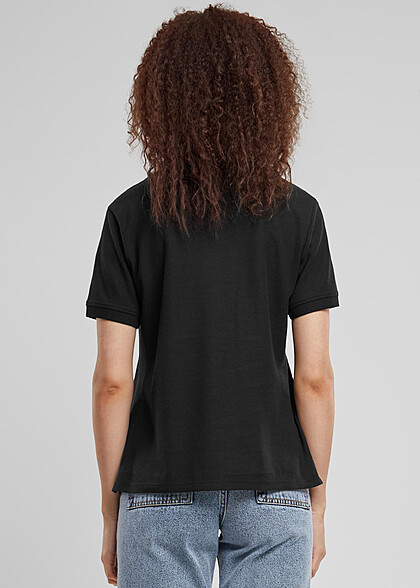 Urban Classics Damen Polo T-Shirt mit Knopfleiste schwarz