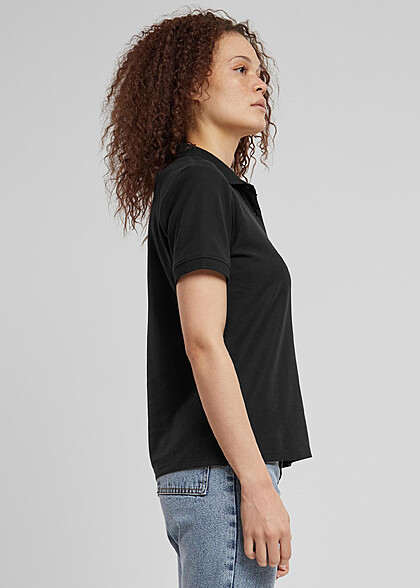 Urban Classics Damen Polo T-Shirt mit Knopfleiste schwarz