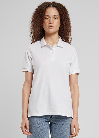 Urban Classics Damen Polo T-Shirt mit Knopfleiste weiss