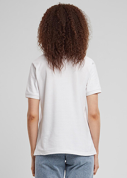 Urban Classics Damen Polo T-Shirt mit Knopfleiste weiss